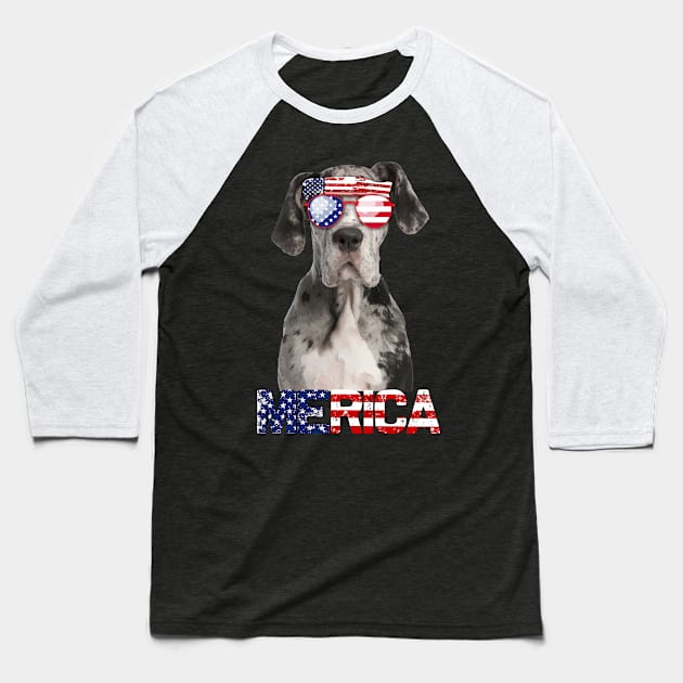 Merica Great Danes Dog American Flag 4Th Of July Baseball T-Shirt by jrgenbode